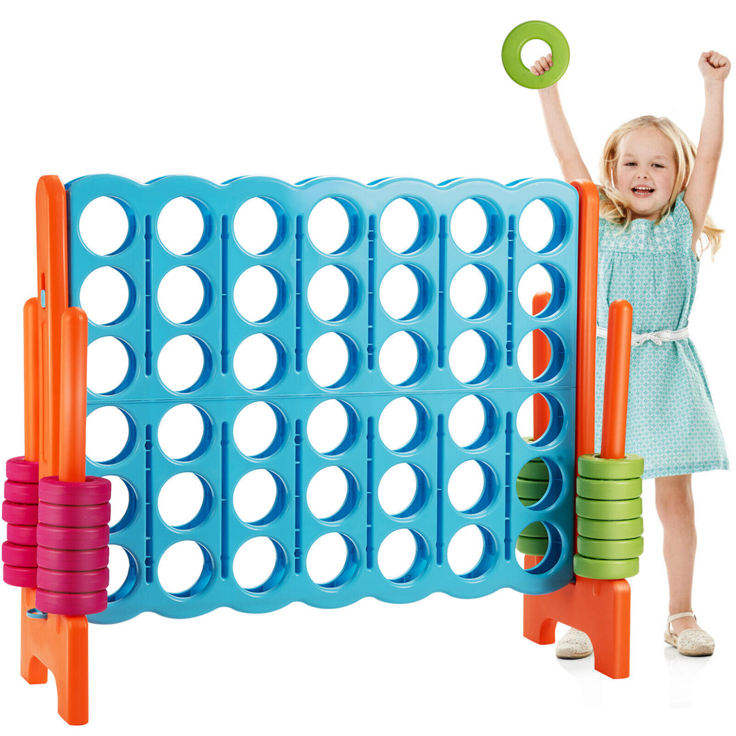 GYMAX Giant Connect 4 Game, 120 x 43 x 104 cm,Four in a Row Games w/42 Rings & Quick Release Slider, Indoor Outdoor Jumbo 4 to Score Game for Kids Adults (Sky Blue)