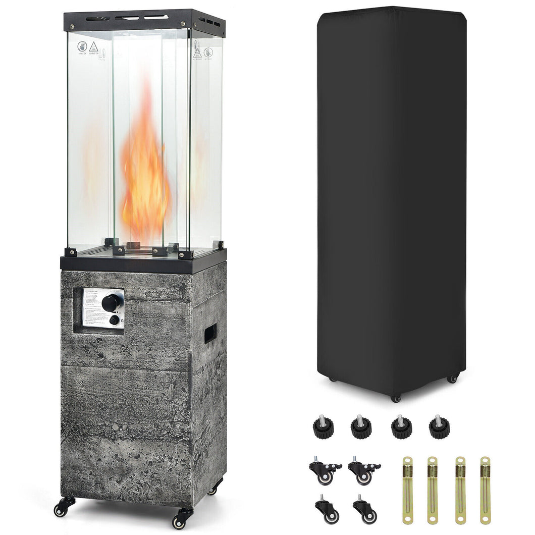 41,000 BTU Propane Patio Heater Rolling Glass Tube Standing Gas Heater w/ Cover