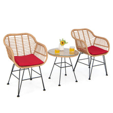Load image into Gallery viewer, 3 Pieces Patio Bistro Set Outdoor PE Rattan Armchairs w/Tempered Glass Table
