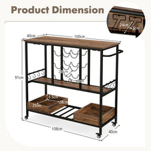 Load image into Gallery viewer, 3 Tiers Bar Cart on Wheels with Glass Racks

