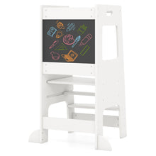 Load image into Gallery viewer, Toddler Kitchen Step Stool with Activity Chalkboard and Adjustable Height
