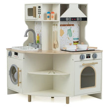 Load image into Gallery viewer, Wooden Corner Kitchen Playset with Working Faucet and Realist Sounds
