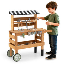 Load image into Gallery viewer, Wooden 2-in-1 Outdoor Kids Rolling Cart with Play Tools Set
