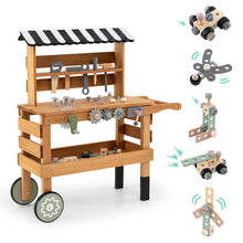 Load image into Gallery viewer, Wooden 2-in-1 Outdoor Kids Rolling Cart with Play Tools Set
