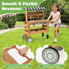 Load image into Gallery viewer, Wooden 2-in-1 Outdoor Kids Rolling Cart with Play Tools Set
