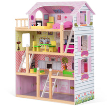 Load image into Gallery viewer, Wooden Kids 3 Storey Doll House With Furniture Accessories Mansion Playhouse Toy
