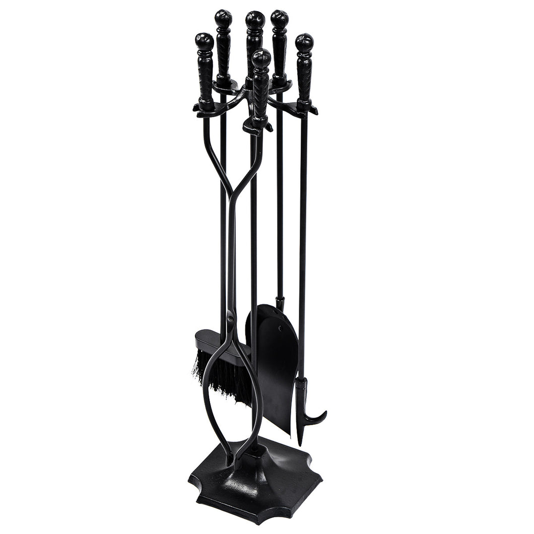 5 Piece Fireplace Tool Set Iron Fireside Fire Companion Poker Tong Shovel Brush