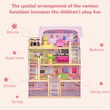 Load image into Gallery viewer, Wooden Kids 3 Storey Doll House With Furniture Accessories Mansion Playhouse Toy
