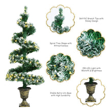 Load image into Gallery viewer, 4FT Artificial Christmas Tree Snowy Pre-Lit Spiral Topiary Xmas Tree W/LED Light
