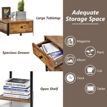Load image into Gallery viewer, 2-Tier End Table Nightstand Industrial Coffee Snack Table W/ Drawer &amp; Open Shelf
