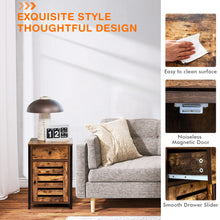 Load image into Gallery viewer, Sofa Side Table, Industrial Nightstand Bedside End Table with Storage Drawer, Metal Frame
