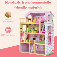 Load image into Gallery viewer, Wooden Kids 3 Storey Doll House With Furniture Accessories Mansion Playhouse Toy
