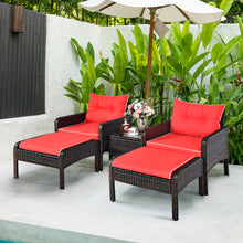 Load image into Gallery viewer, 5 Piece Rattan Sofa Set Outdoor Indoor Use Wicker Lounge Chair Ottoman with Beige Cushions Tempered Glass Table Patio PE Wicker Furniture Seating with Soft Cushion
