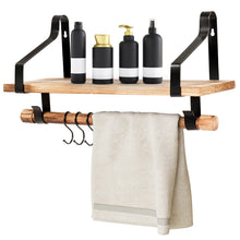 Load image into Gallery viewer, Wall-Mounted Floating Shelves Wood Storage Display Rack Hanging Shelf w/ Hooks
