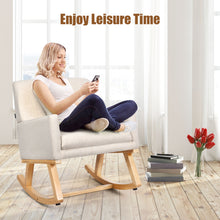 Load image into Gallery viewer, COSTWAY Relax Rocking Chair, Fabric Upholstered Single Sofa Armchair with Solid Wood Legs, Modern Pa
