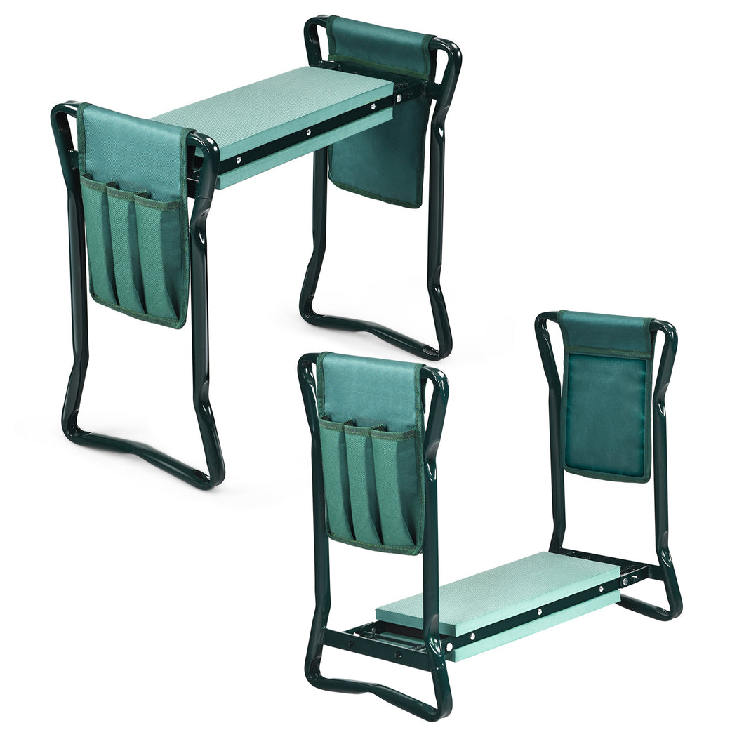 Folding Garden Kneeler and Seat Portable Kneeling Padded Stool W/ 2 Tool Pouches