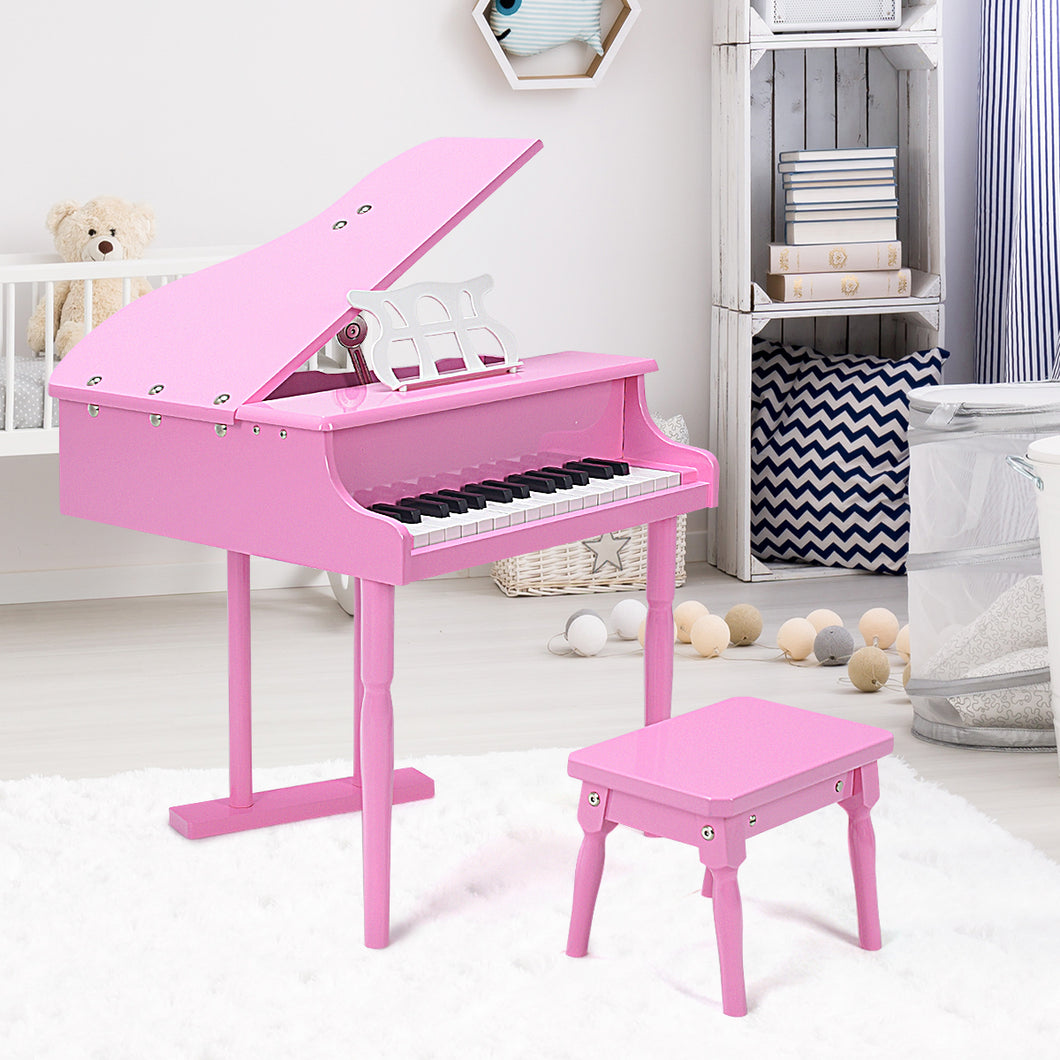 30-Key Kids Wooden Keyboard Mini Grand Piano with Stool Musical Instrument Toy