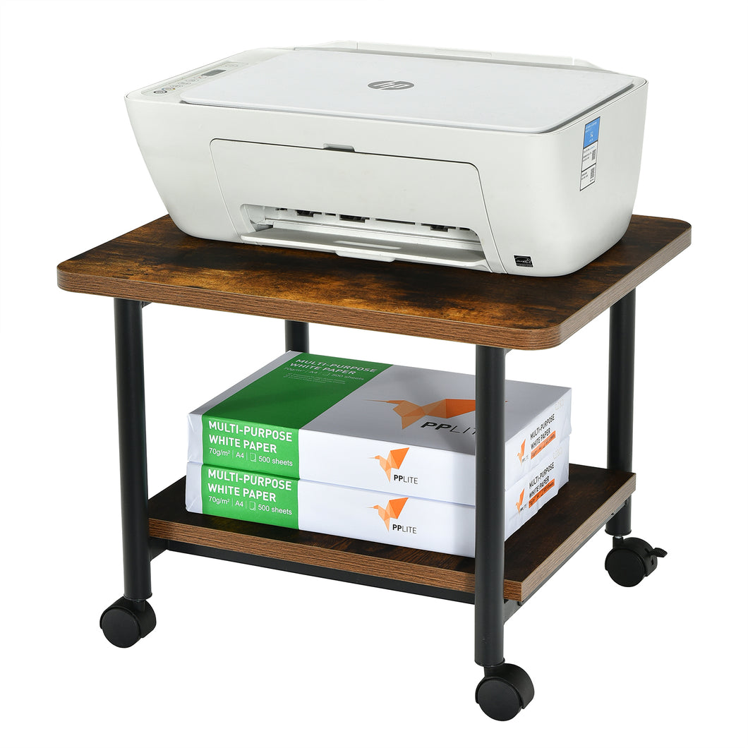 2-Tier Under Desk Printer Stand w/ Wheels Office Desk Side Mobile Printer Cart