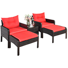 Load image into Gallery viewer, 5 Piece Rattan Sofa Set Outdoor Indoor Use Wicker Lounge Chair Ottoman with Beige Cushions Tempered Glass Table Patio PE Wicker Furniture Seating with Soft Cushion
