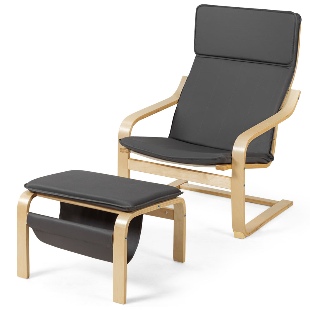 Wooden Lounge Chair with Ottoman Ergonomic Modern Accent Armchair
