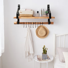 Load image into Gallery viewer, Wall-Mounted Floating Shelves Wood Storage Display Rack Hanging Shelf w/ Hooks
