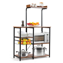 Load image into Gallery viewer, 4-Tier Vintage Kitchen Baker’s Rack Utility Microwave Stand w/ Basket &amp; 5 Hooks
