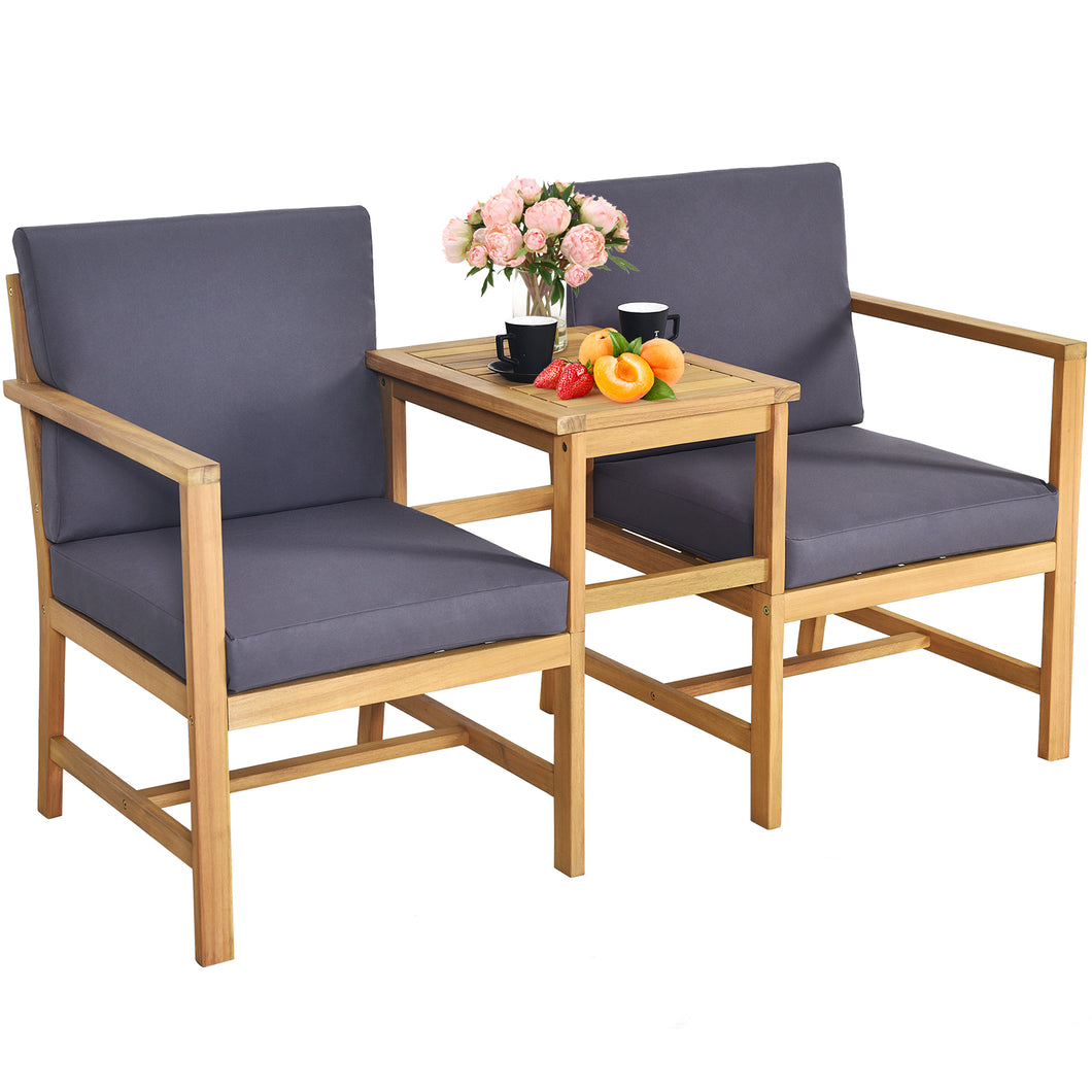 3 in 1 Wooden Companion Set Garden Bench Table & Chair Patio Love Seat W/Cushion