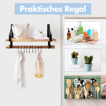 Load image into Gallery viewer, Wall-Mounted Floating Shelves Wood Storage Display Rack Hanging Shelf w/ Hooks

