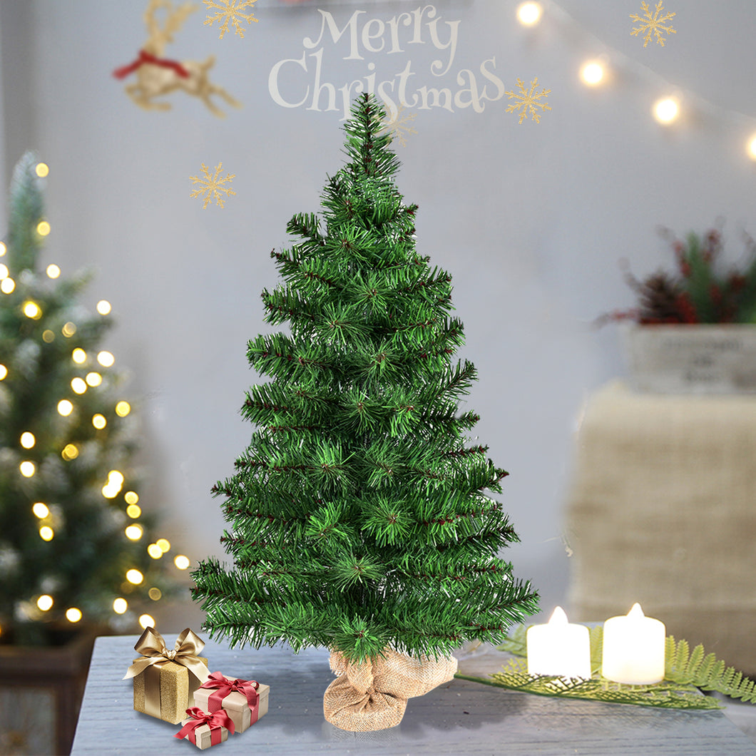 3FT Mini Artificial Tabletop Christmas Tree w/ Burlap Base Green Xmas Decor Home