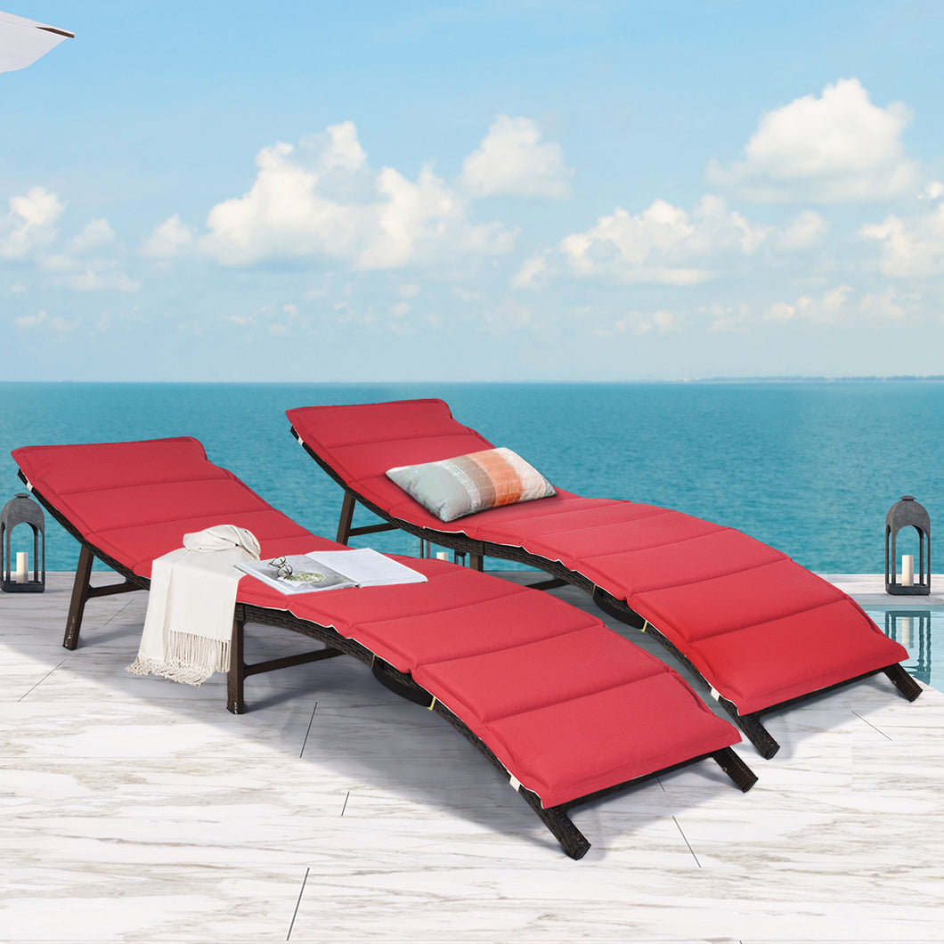 2PCS Folding Chaise Lounge Double-sided Cushioned