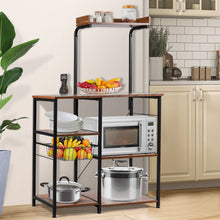 Load image into Gallery viewer, 4-Tier Vintage Kitchen Baker’s Rack Utility Microwave Stand w/ Basket &amp; 5 Hooks
