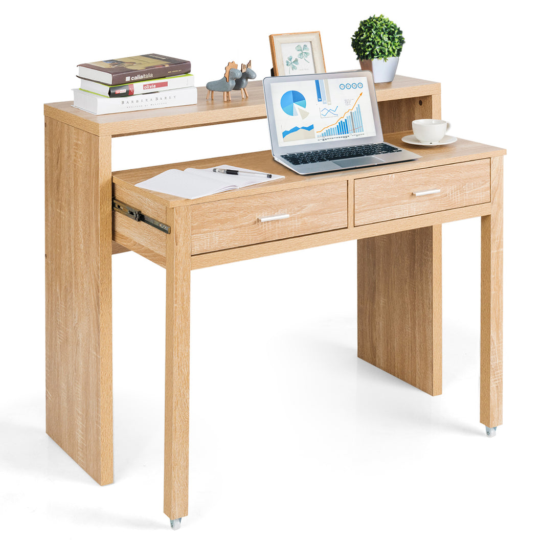 Extending Console Table Home Office Computer Desk Workstation W/ 2 Drawers
