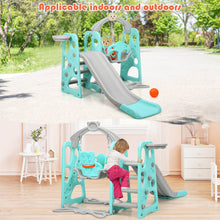 Load image into Gallery viewer, 4-in-1 Toddler Climber &amp; Swing Set  Kids Play Climber Slide Playing Set w/ Basketball Hoop
