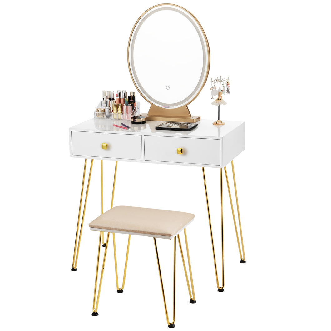 Vanity Dressing Table Set Makeup Desk Stool LED Light Storage Drawers Mirror