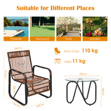 Load image into Gallery viewer, 3 PCS Patio Rattan Wicker Rocking Bistro Set W/ Glass Table &amp; Adjustable Feet
