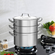 Load image into Gallery viewer, 3 Tier Stainless Steel Steamer Set Kitchen Cooking Induction Steamer Pans W/ Lid
