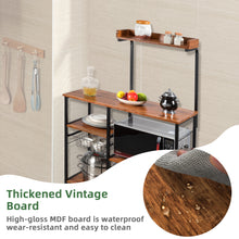 Load image into Gallery viewer, 4-Tier Vintage Kitchen Baker’s Rack Utility Microwave Stand w/ Basket &amp; 5 Hooks
