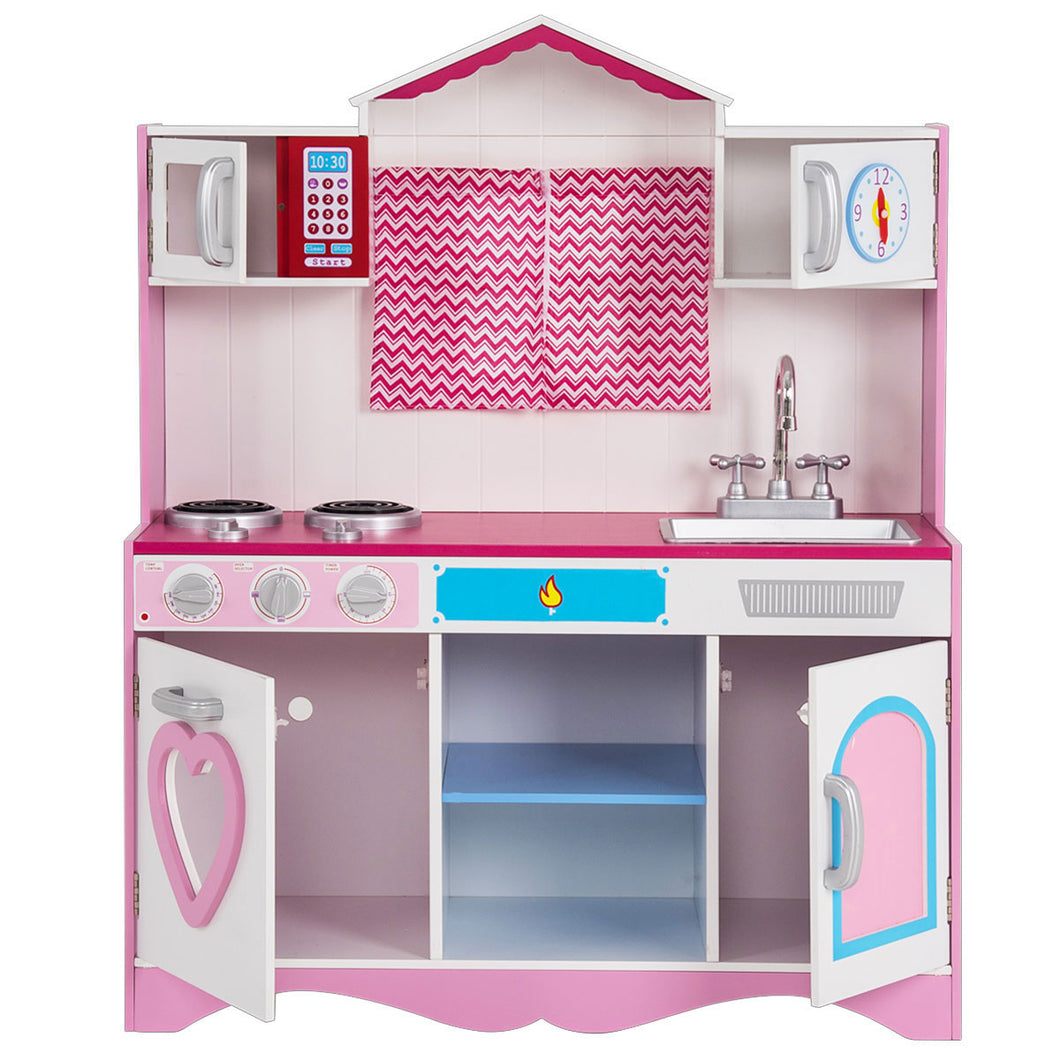 Large Wooden Kids Role Play Kitchen Set Cooking Toys Girls Boys Play Set Pink