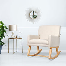 Load image into Gallery viewer, COSTWAY Relax Rocking Chair, Fabric Upholstered Single Sofa Armchair with Solid Wood Legs, Modern Pa
