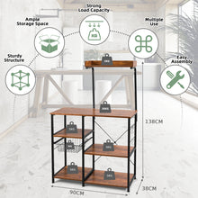 Load image into Gallery viewer, 4-Tier Vintage Kitchen Baker’s Rack Utility Microwave Stand w/ Basket &amp; 5 Hooks
