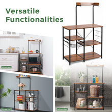 Load image into Gallery viewer, 4-Tier Vintage Kitchen Baker’s Rack Utility Microwave Stand w/ Basket &amp; 5 Hooks
