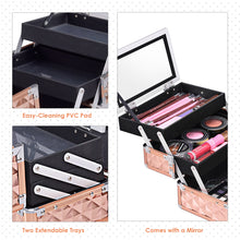 Load image into Gallery viewer, EXLarge Cosmetic Box &amp; Nail Polish Vanity Beauty Makeup Jewelry Saloon Case Gold
