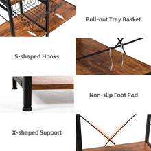 Load image into Gallery viewer, 4-Tier Vintage Kitchen Baker’s Rack Utility Microwave Stand w/ Basket &amp; 5 Hooks
