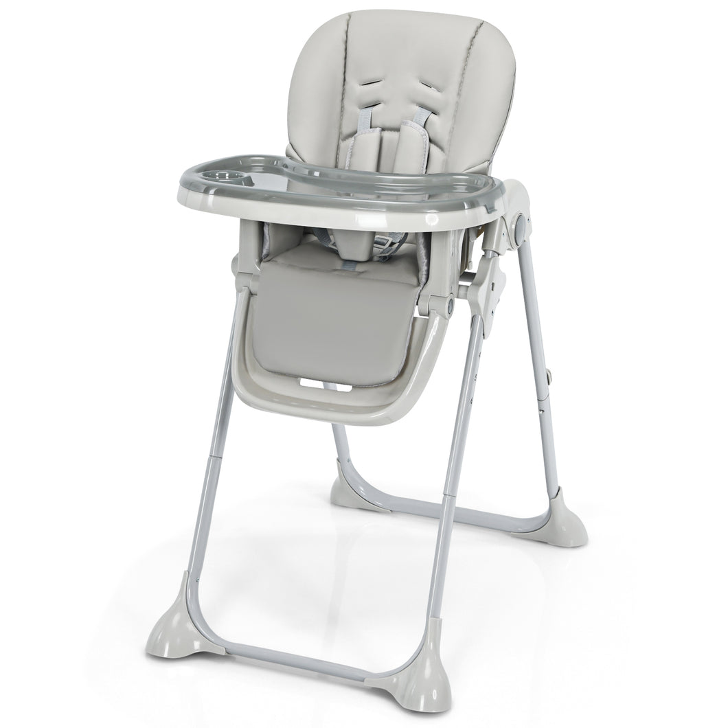 Folding Baby Highchair Height Adjustable Feeding Chair W/ Recline Footrest &Tray