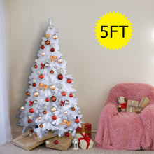 Load image into Gallery viewer, 6FT Hinged Christmas Tree Artificial White Xmas Tree with Metal Stand Decoration
