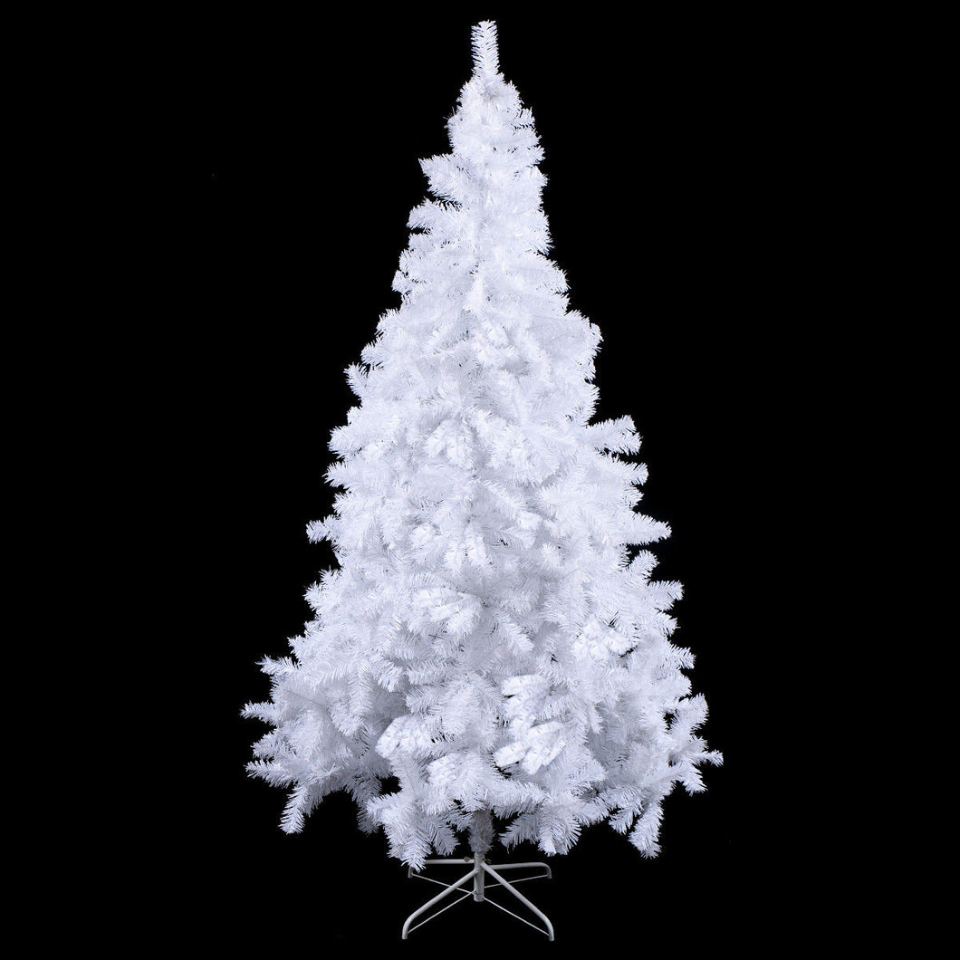 6FT Hinged Christmas Tree Artificial White Xmas Tree with Metal Stand Decoration