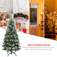 Load image into Gallery viewer, 6FT Snow Flocked Artificial Christmas Tree Hinged Pine XmasTree w/ Red Berries
