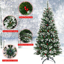 Load image into Gallery viewer, 6FT Snow Flocked Artificial Christmas Tree Hinged Pine XmasTree w/ Red Berries
