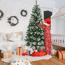 Load image into Gallery viewer, 6FT Snow Flocked Artificial Christmas Tree Hinged Pine XmasTree w/ Red Berries
