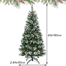 Load image into Gallery viewer, 6FT Snow Flocked Artificial Christmas Tree Hinged Pine XmasTree w/ Red Berries
